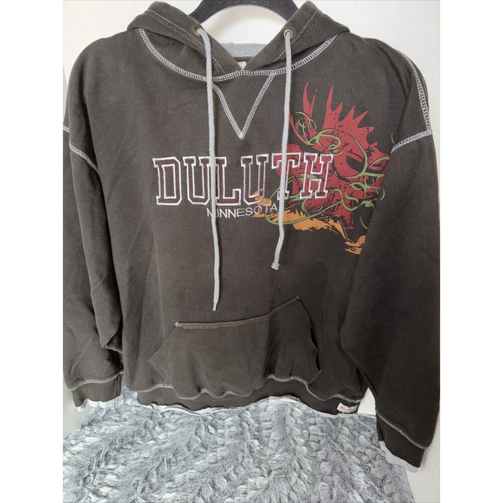 Duluth Sweatshirt Men's Large Brown Fleece Soft Comfort Pullover hoodie Moose